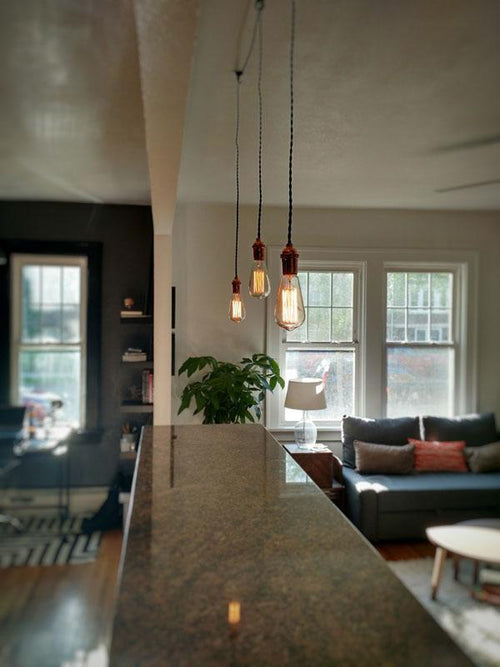 3 Copper Pendants Kitchen Island Lighting  light fixture