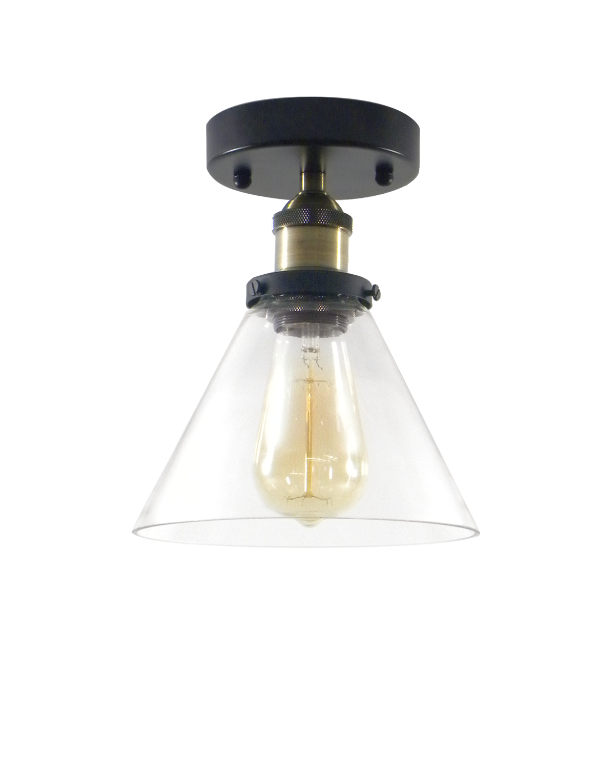 Flush Mount Light Fixture with Antique Brass and vintage  Glass cone Shade Light Hangout Lighting 