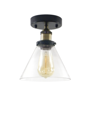 Flush Mount Light Fixture with Antique Brass and vintage  Glass cone Shade Light Hangout Lighting 