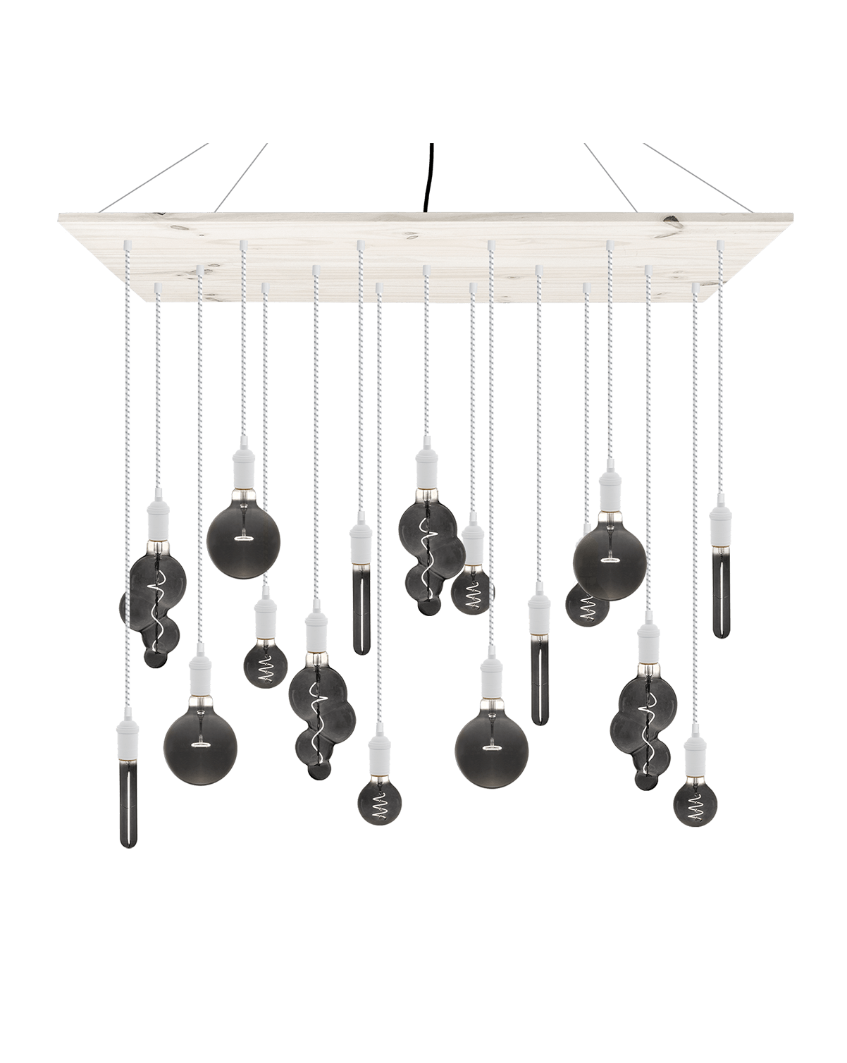 Large Modern Wood Chandelier White with Smoke Bulbs