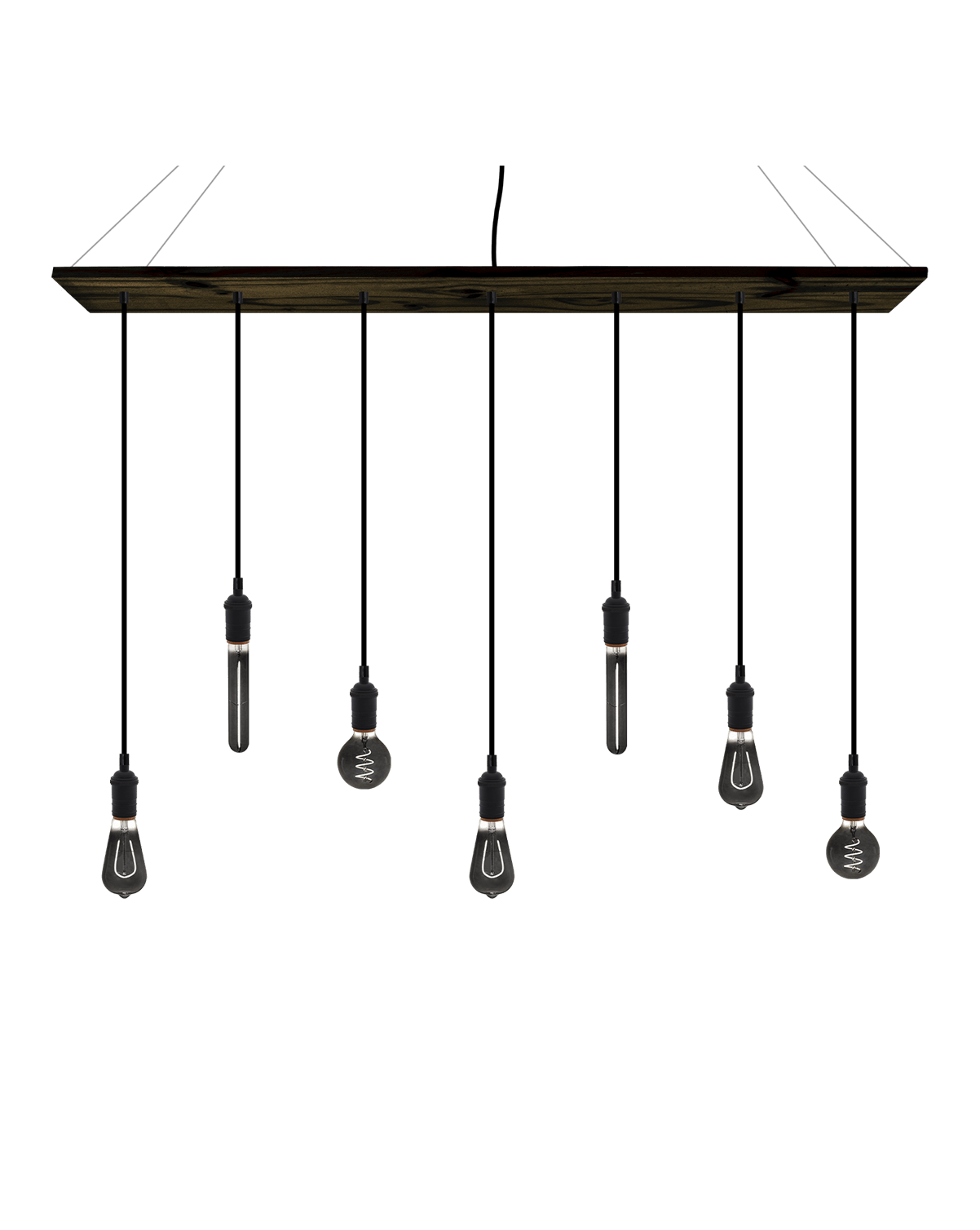 47" x 9" Wood Chandelier: Black with Smoke Bulb Mix