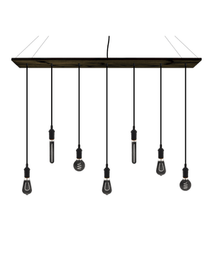 47" x 9" Wood Chandelier: Black with Smoke Bulb Mix