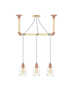 Wrap Chandelier: Grey, Copper and Glass Shade Hangout Lighting 3 Pendants